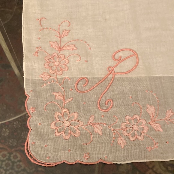 Vintage Handkerchief - white with pink embroidered “R” - $7 - Picture 2 of 4